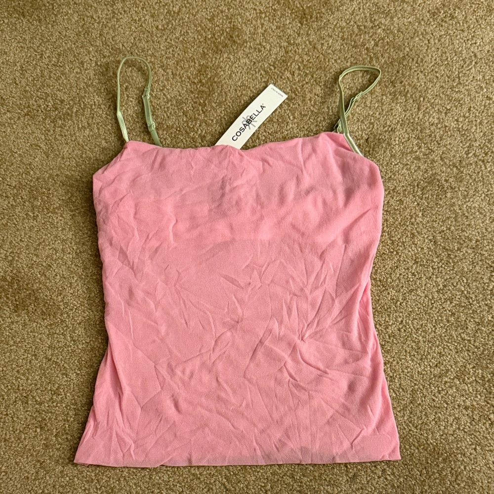 Cosabella Pink Glitz Camisole with Sage Adjustable Straps M NWT